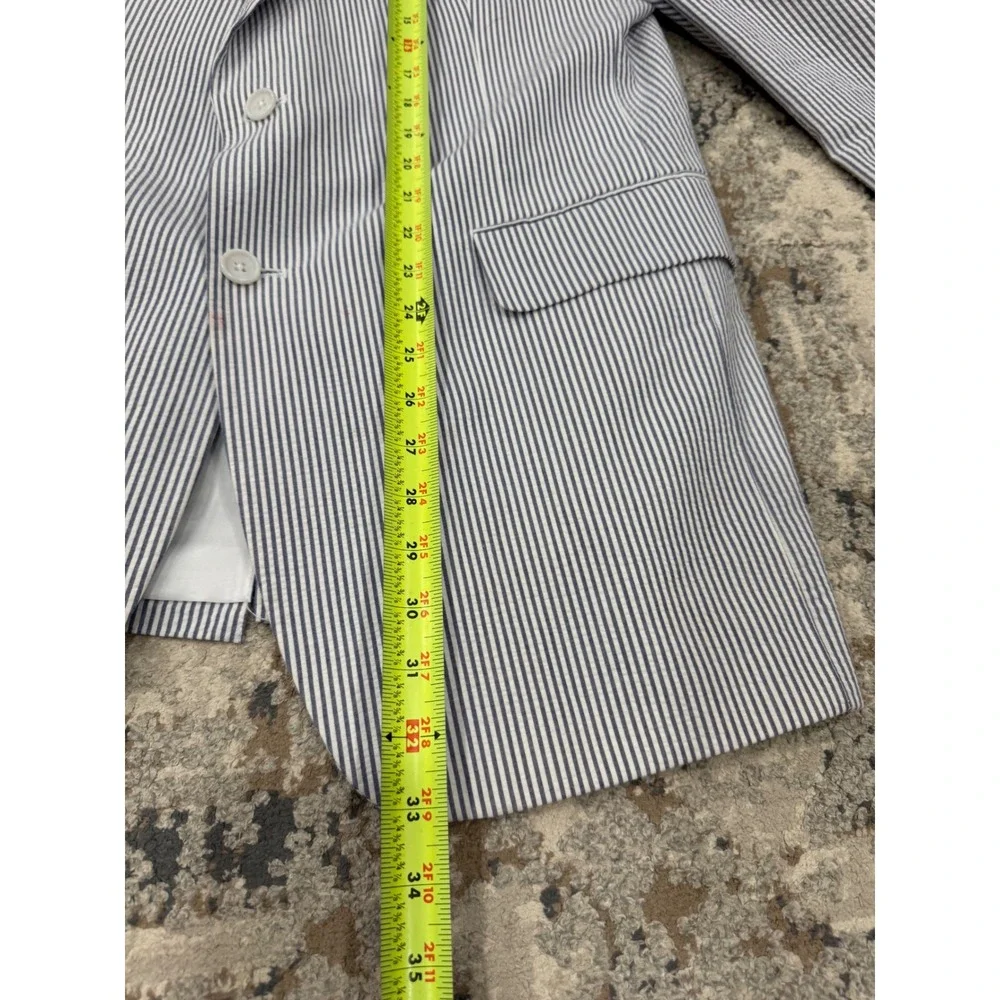 Jos A Bank Mens 42R Seersucker Blazer Blue White Striped Sport Coat 2 Button